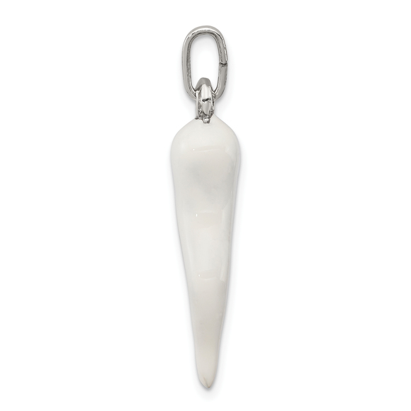 Sterling Silver White Enamel Italian Horn Pendant - Picture 2 of 4
